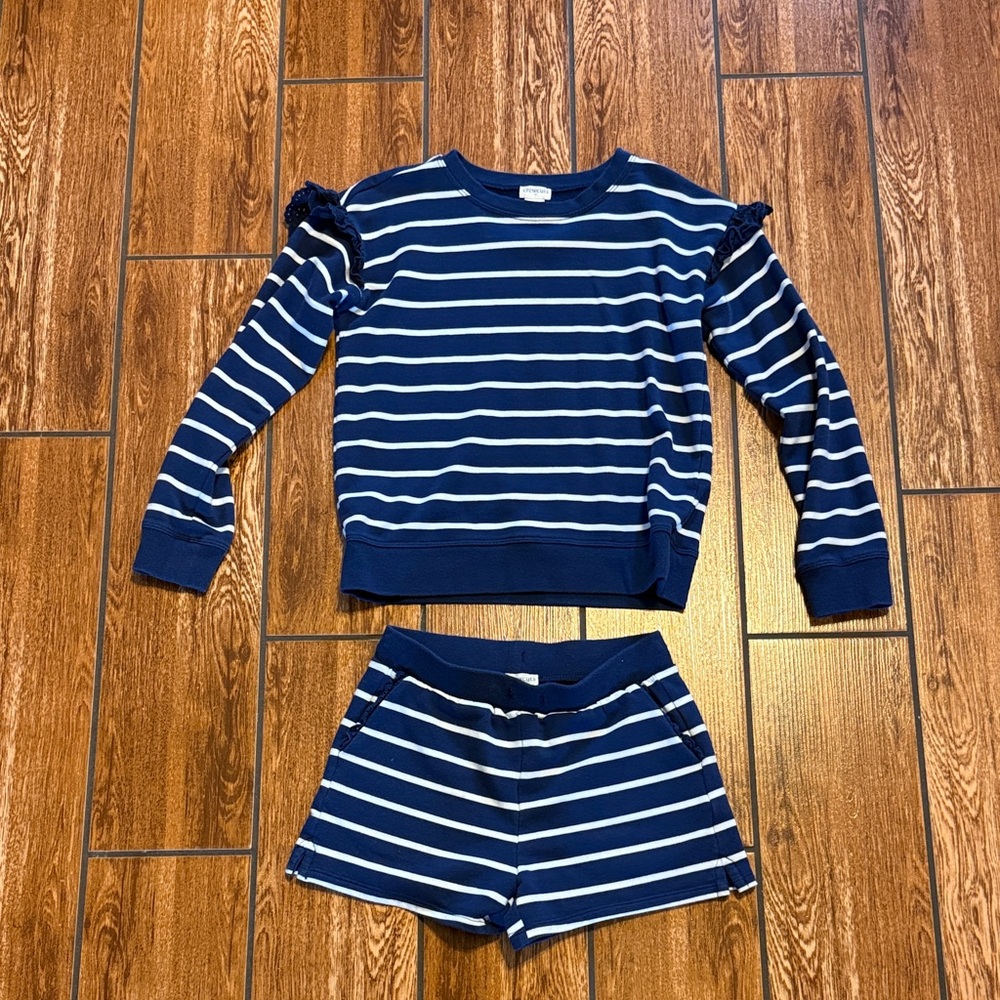 Crew Cuts Navy and White Striped Sweater and Shorts Set